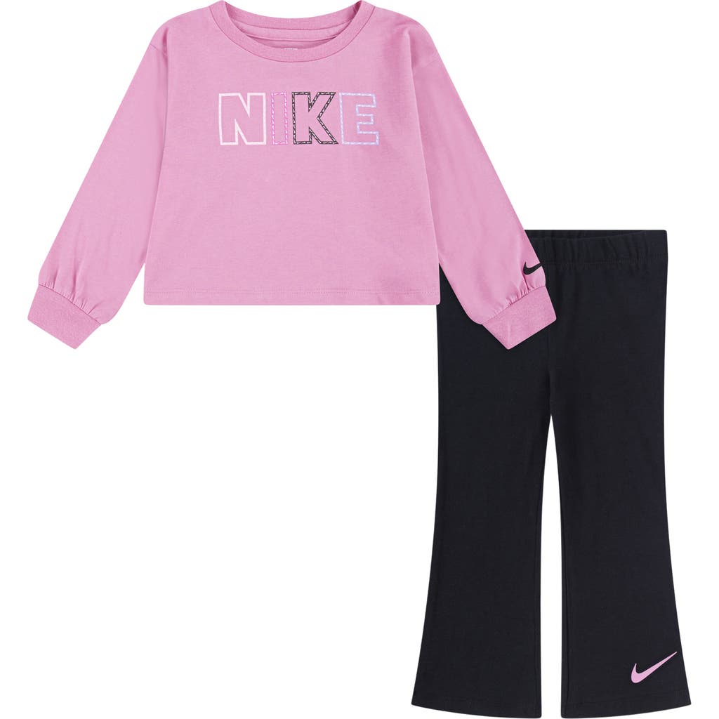 Nike Kids' Femme Pop Pullover Sweater & Flare Pants Set In Pink