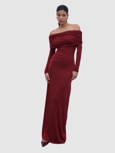 Perrie Bardot Jersey Maxi Dress