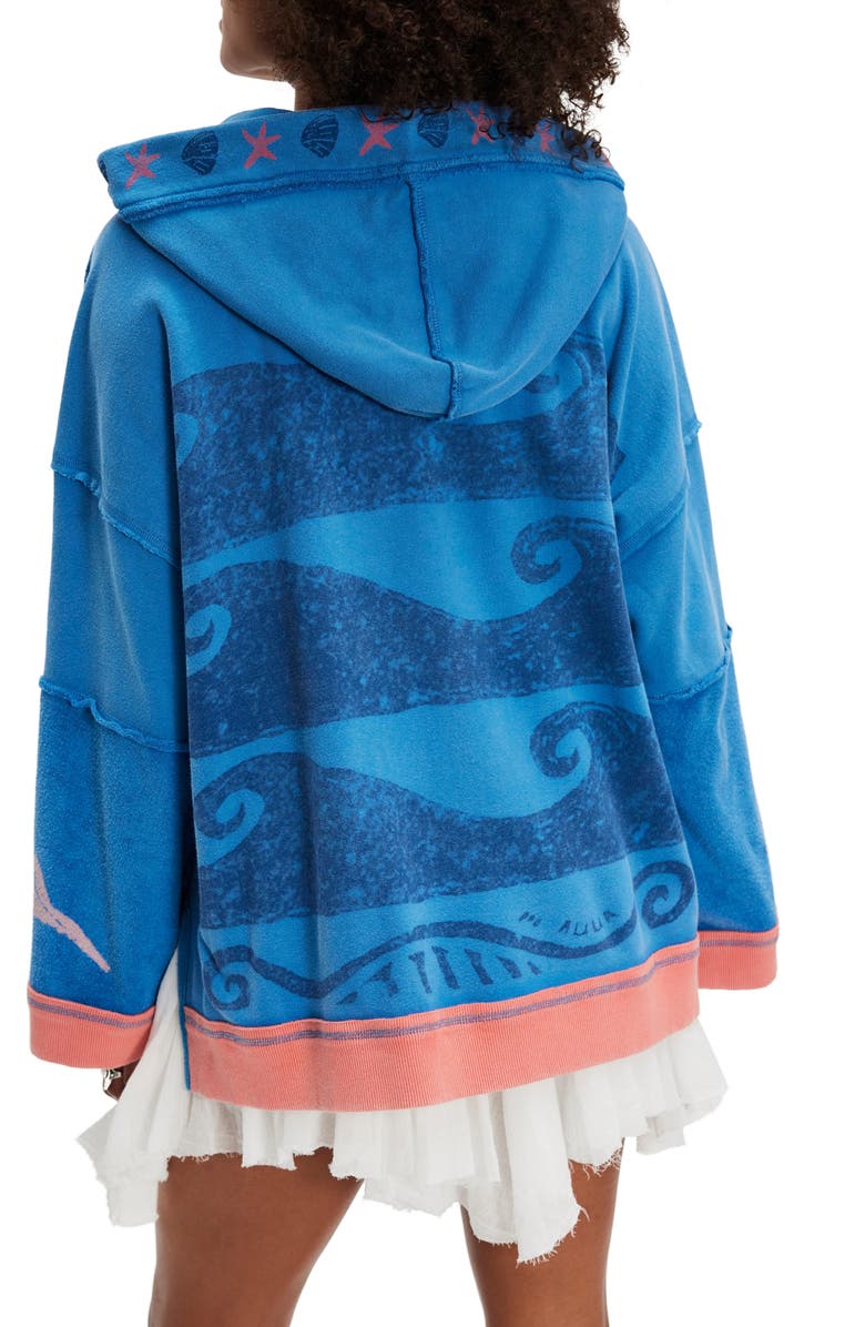 Free People Seashell Hooded Zip Jacket, Alternate, color, Blue Combo