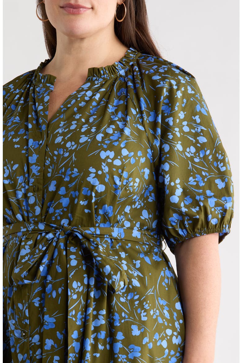 Solvay Floral Wynette Cotton Tiered Midi Shirtdress, Alternate, color, GREEN-BLUE-MULTI