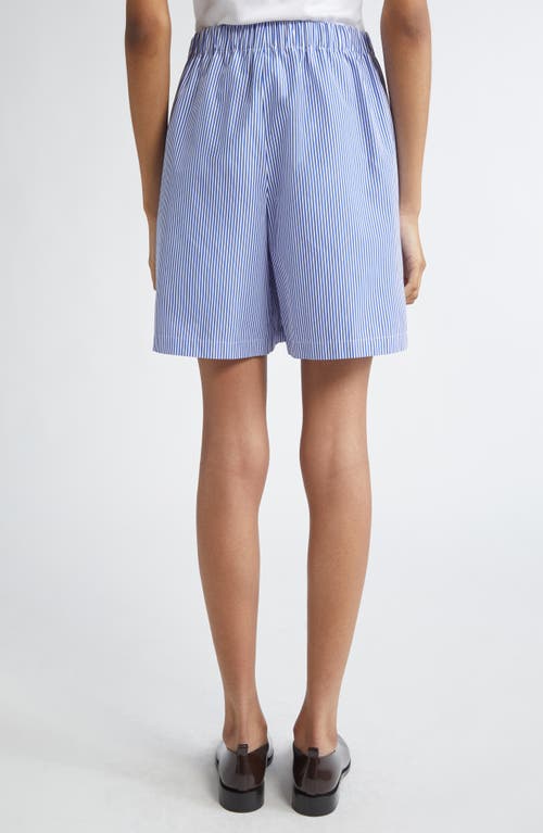 Lafayette 148 New York Riverside Crinkle Stripe Shorts In Ultramarine Multi
