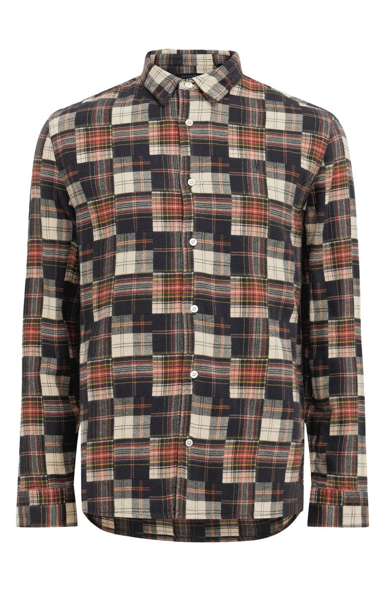 AllSaints Jude Patchwork Plaid Flannel Button-Up Shirt, Alternate, color, Red