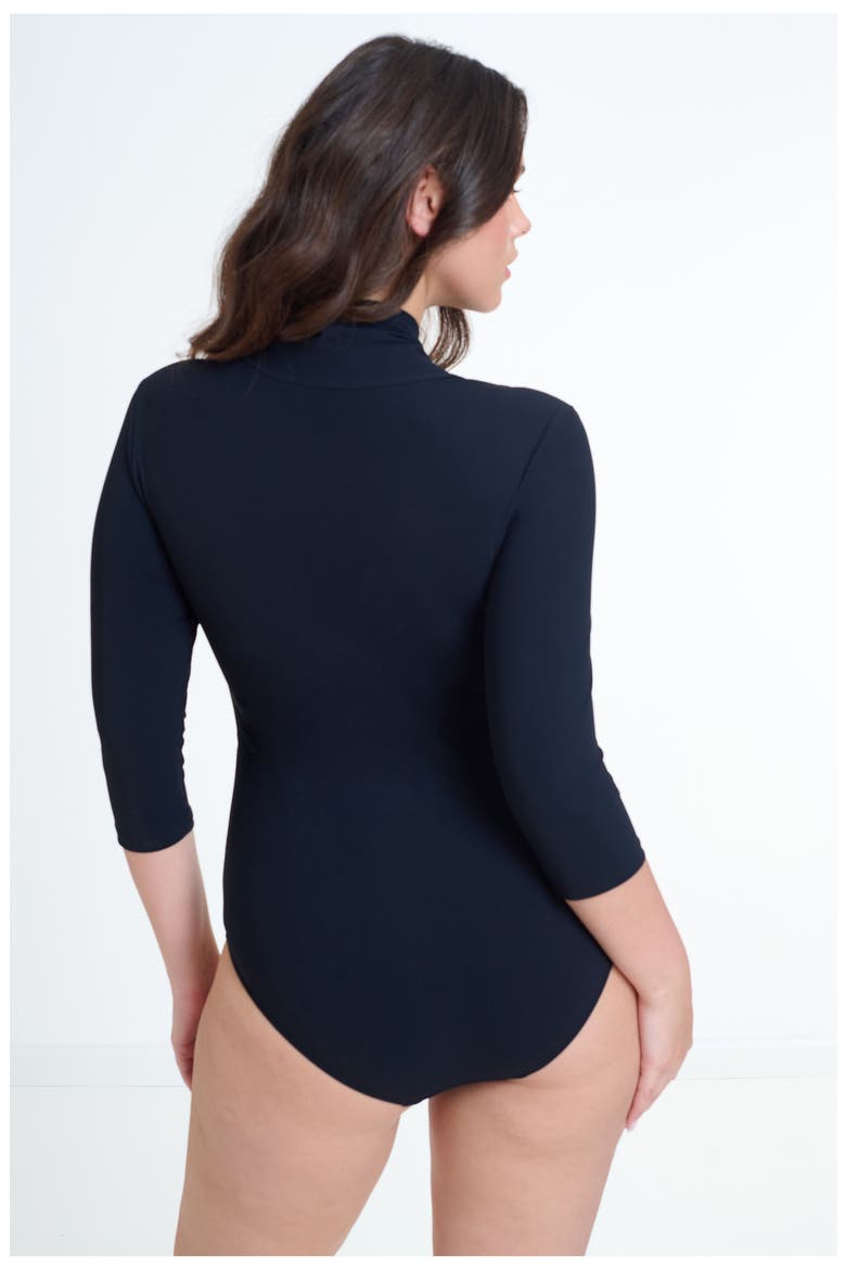 Modest Surplice V Neck One Piece, Alternate, color, Black