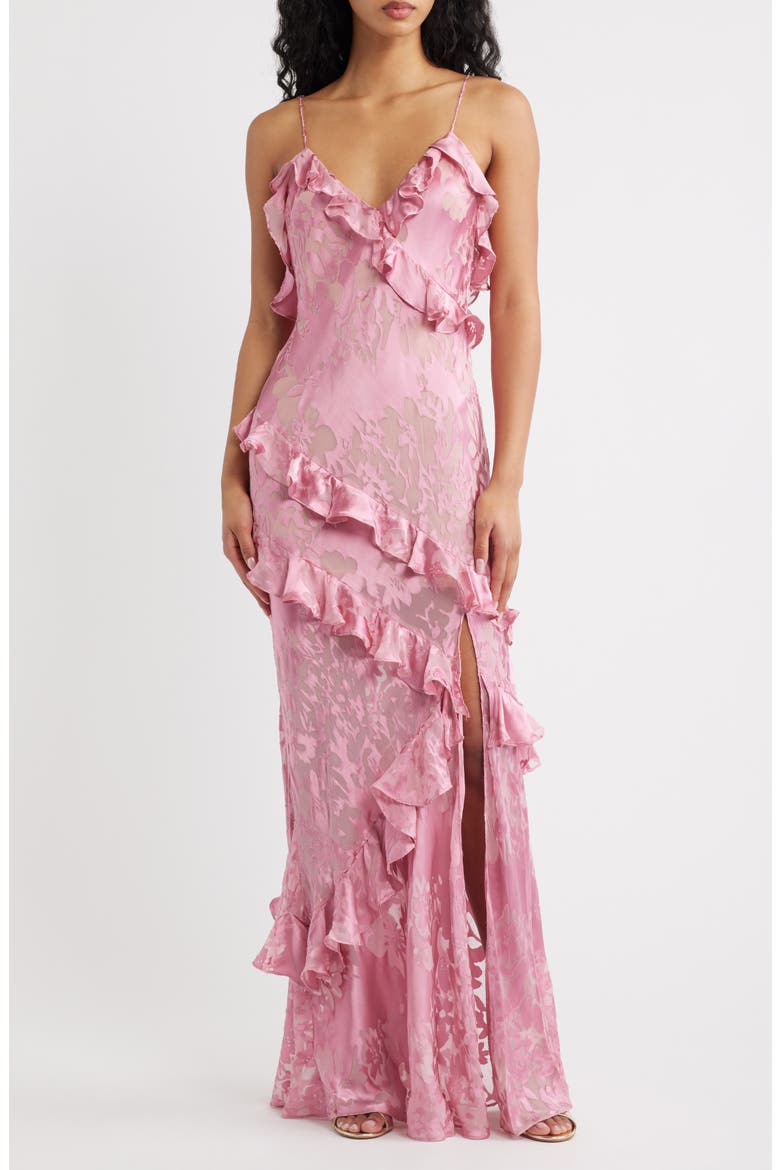 Dean Ruffle Sleeveless Satin Maxi Dress, Main, color, DUSTY ROSE
