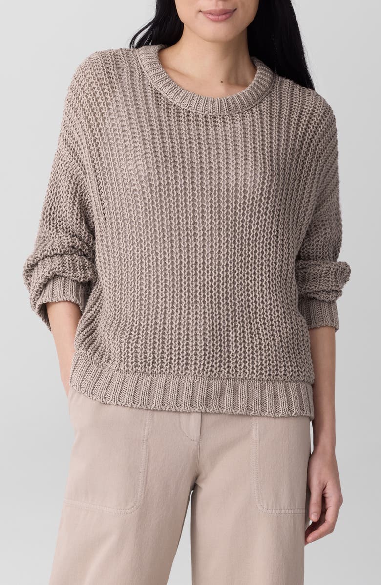 Eileen Fisher Crewneck Organic Cotton Sweater, Main, color, Wheat