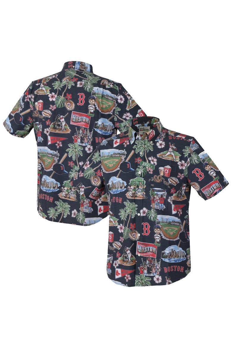 Men's Reyn Spooner Navy Boston Red Sox Big & Tall Scenic Performance Tri-Blend Aloha Button-Down Shirt, Main, color, Navy