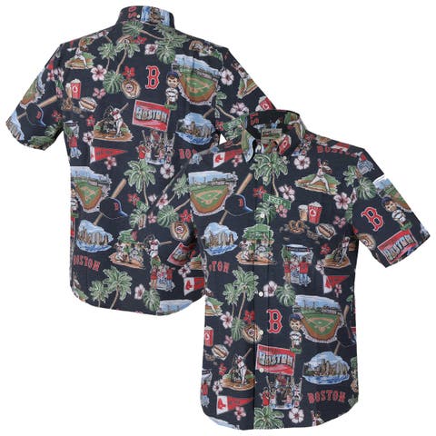 Men's Reyn Spooner Navy Boston Red Sox Big & Tall Scenic Performance Tri-Blend Aloha Button-Down Shirt