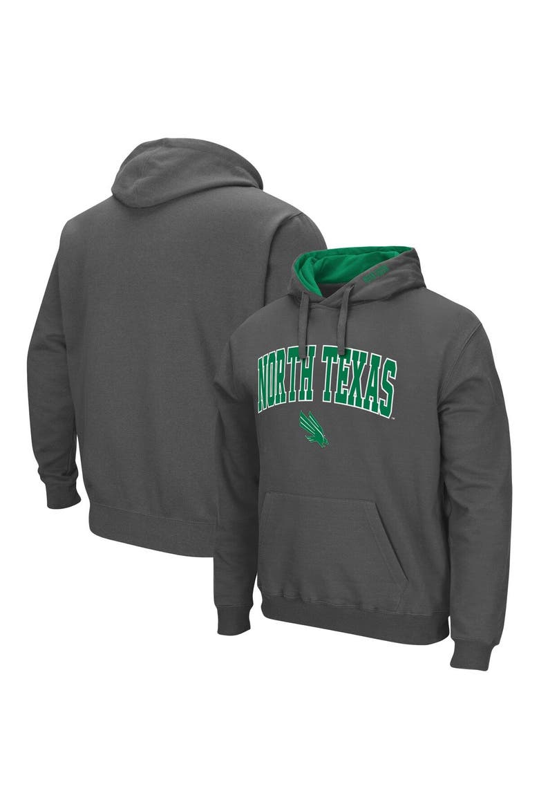 Men's Colosseum Charcoal North Texas Mean Green Arch and Logo Pullover Hoodie, Main, color, Charcoal