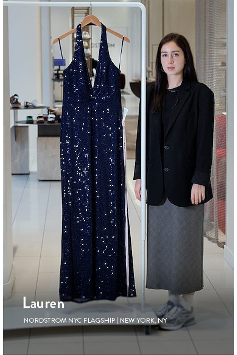 Sequined Halter Strap Plunge Neck Gown video