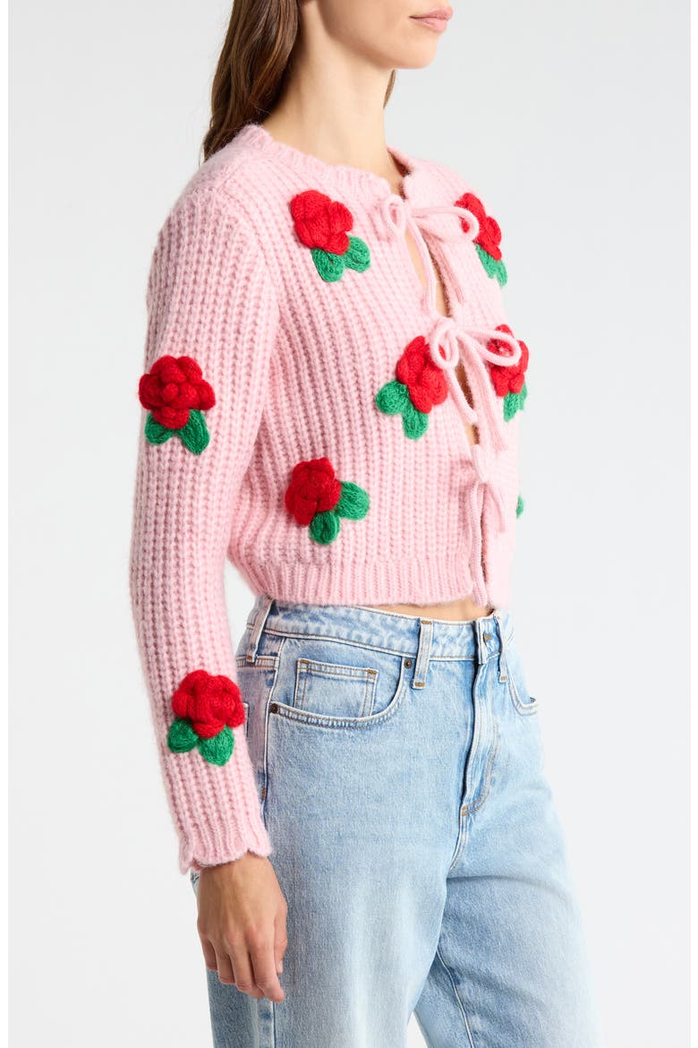 All in Favor 3D Flower Chunky Tie Front Cardigan (Women) | Nordstrom