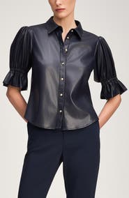 Cinq à Sept Fiona Faux Leather Button-Up Shirt