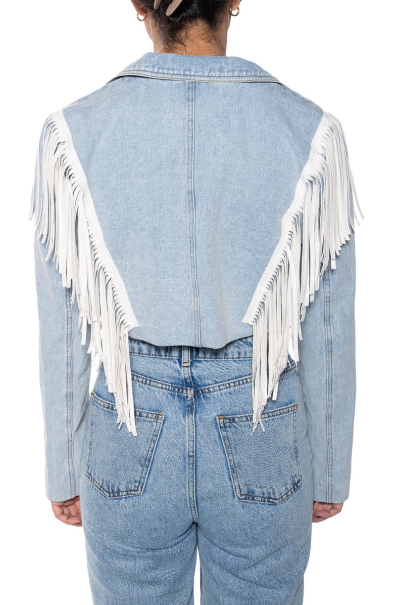 AZALEA WANG Fringe Crop Denim Jacket, Alternate, color, 