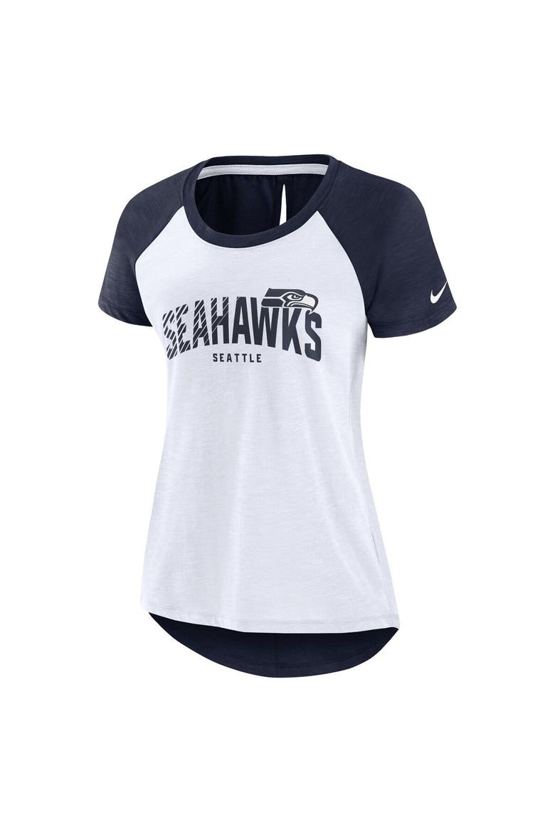 Women's Nike White/Heather Scarlet Seattle Seahawks Back Slit Lightweight Fashion T-Shirt, Alternate, color, White