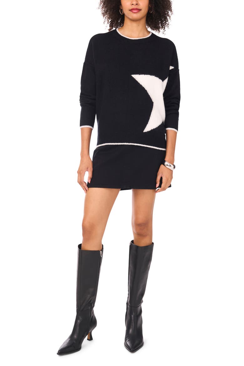 Star Detail Crewneck Sweater, Alternate, color, RICH BLACK