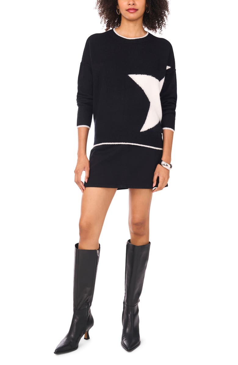 Vince Camuto Star Detail Crewneck Sweater, Alternate, color, Rich Black