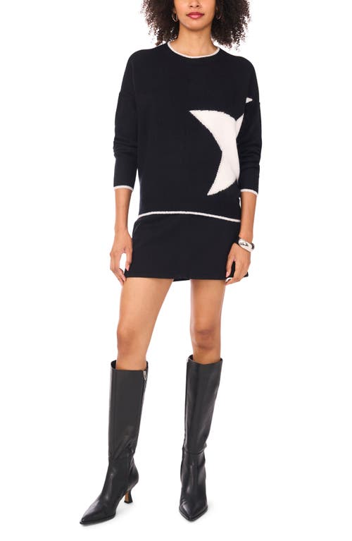 Vince Camuto Star Detail Crewneck Sweater In Black