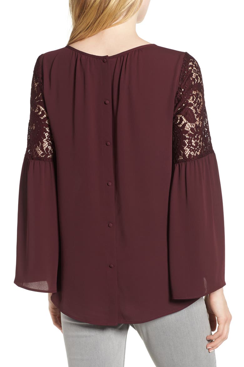 Lace Bell Sleeve Top, Alternate, color, BURGUNDY STEM