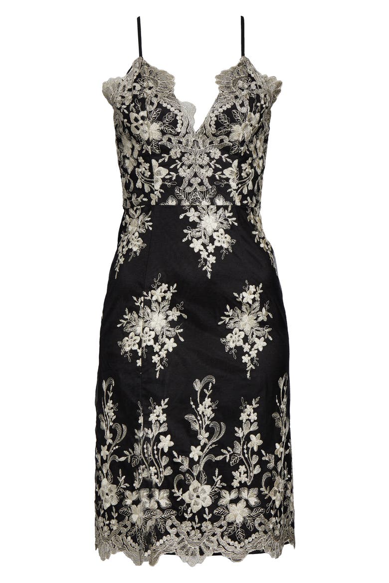 Hally Metallic Floral Embroidered Cocktail Dress, Alternate, color, BLACK