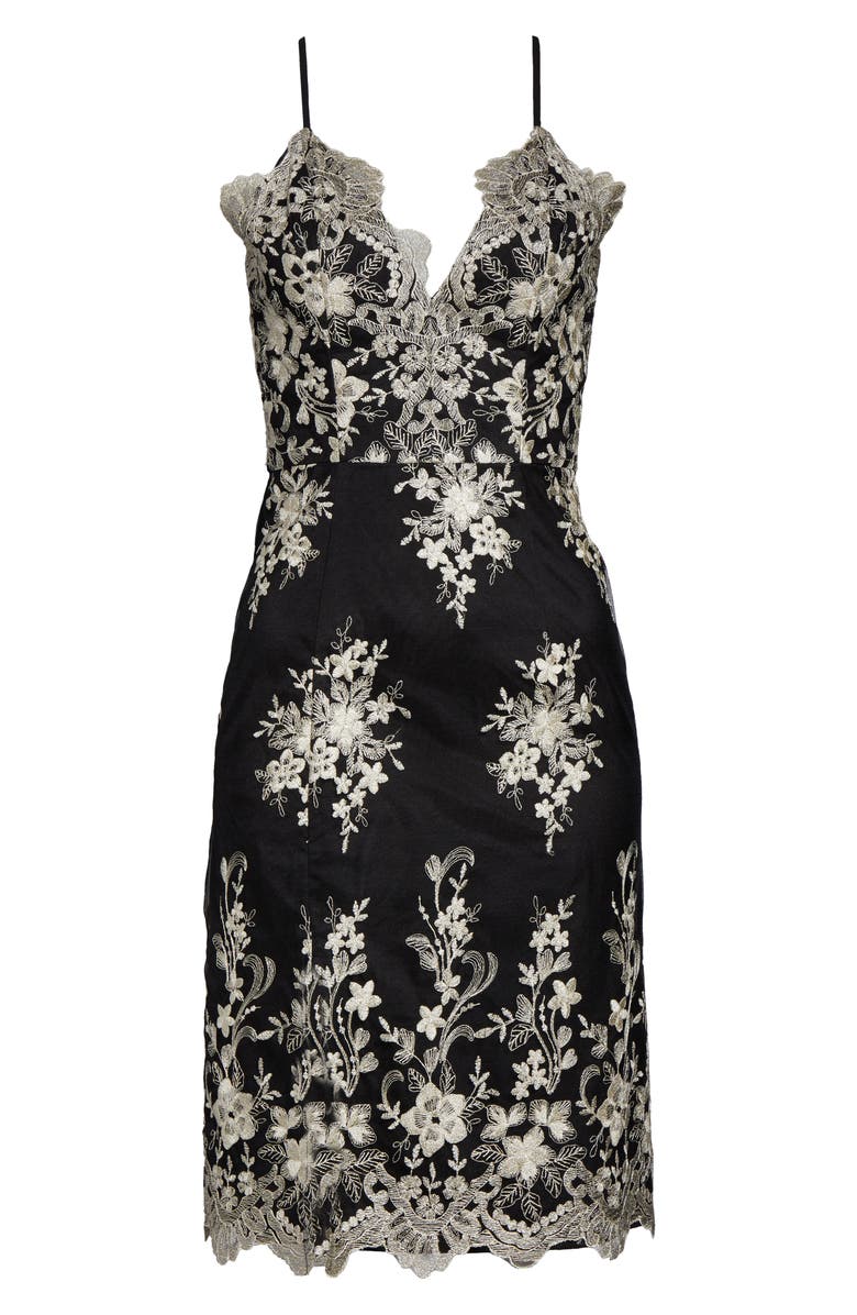 Chi Chi London Hally Metallic Floral Embroidered Cocktail Dress, Alternate, color,