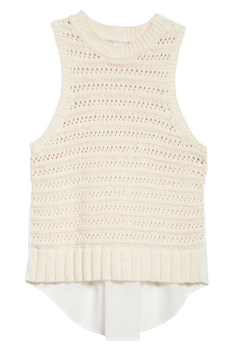 Sade Mixed Media Cotton Blend Shirttail Tank, Alternate, color, IVORY
