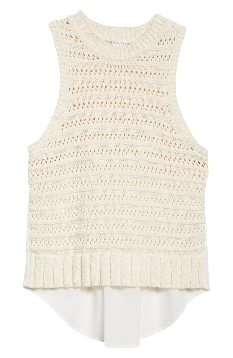 Veronica Beard Sade Mixed Media Cotton Blend Shirttail Tank, Alternate, color, 