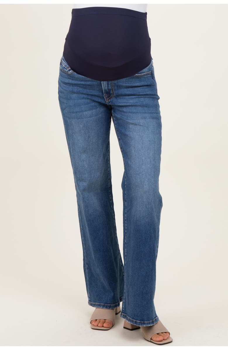 PinkBlush Medium Wash Wide Leg Maternity Jeans, Alternate, color, Blue