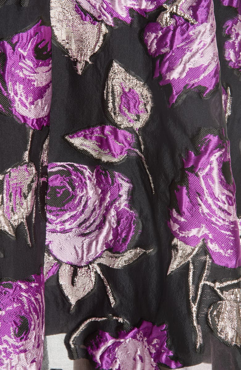 Lela Rose Metallic Floral Fil Coupé Fit & Flare Dress, Alternate, color, 