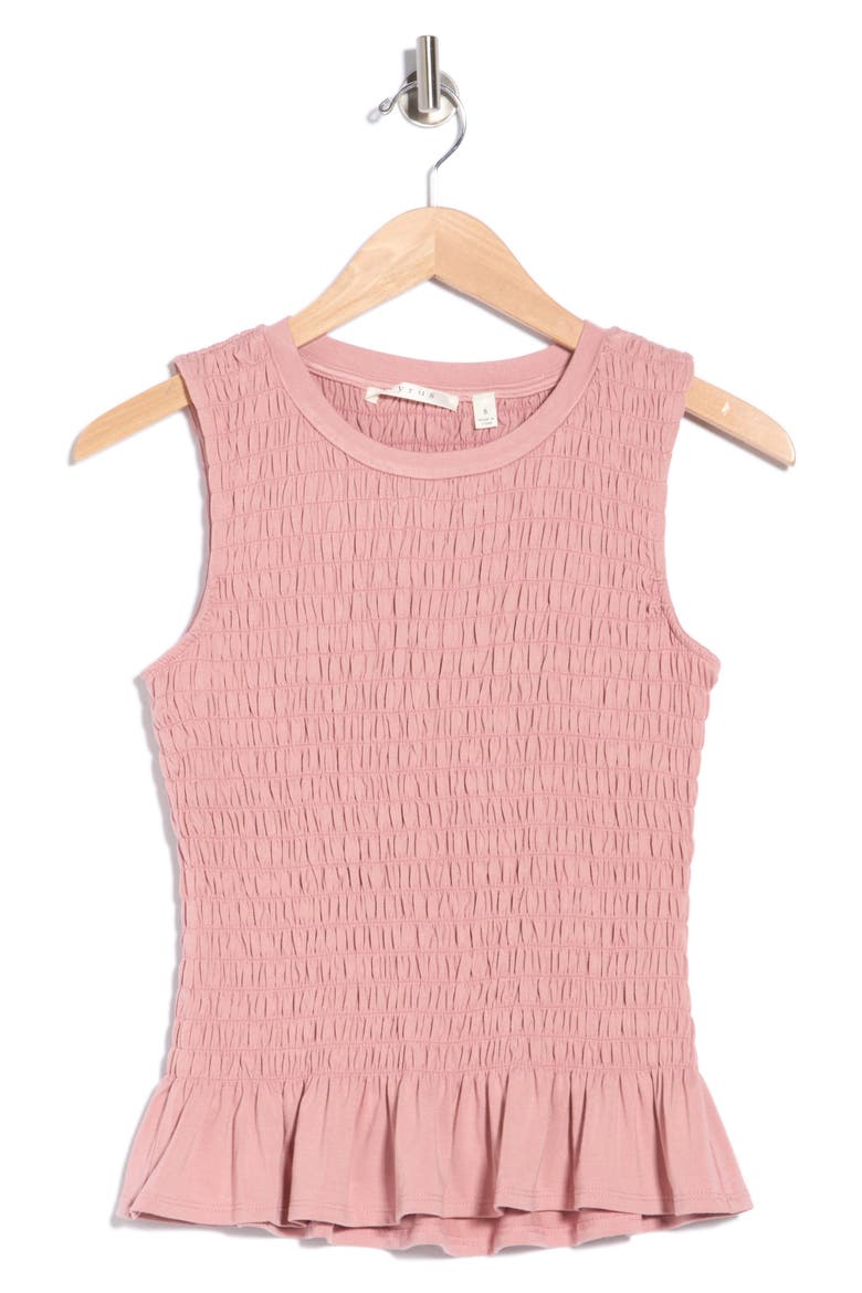 Smocked Ruffle Hem Tank, Alternate, color, RED BEAN