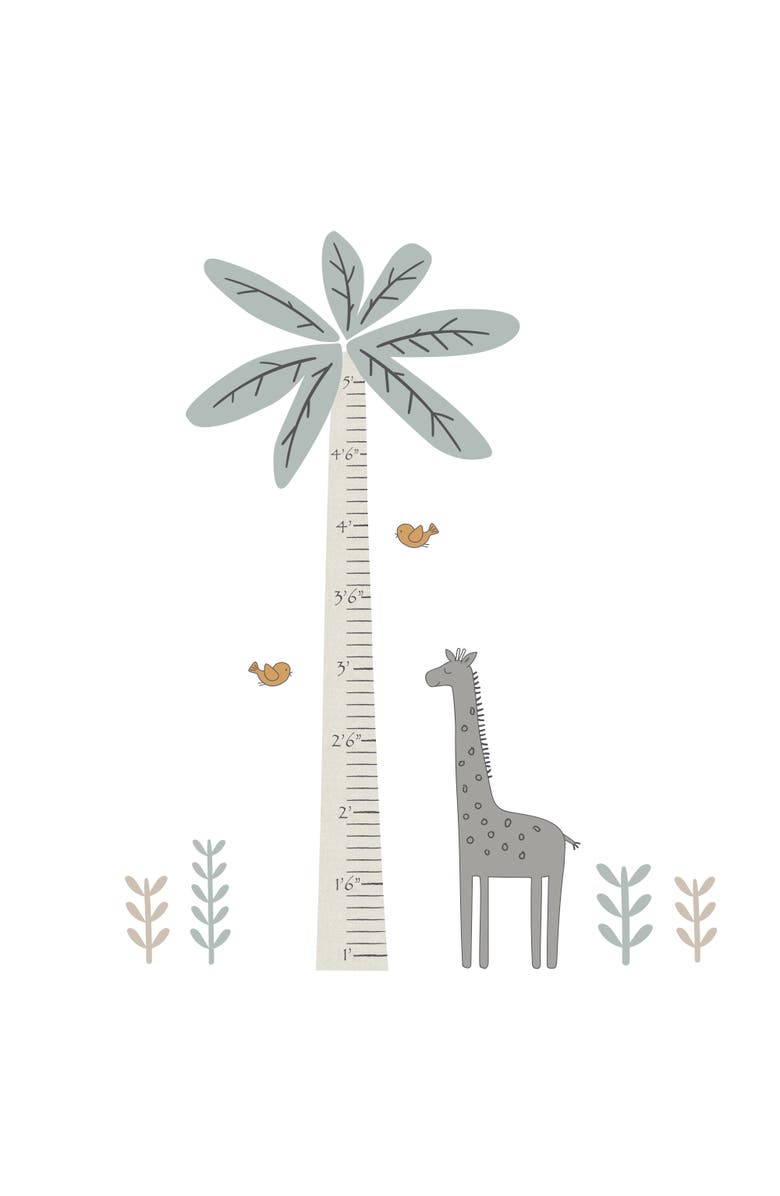 Lambs & Ivy Jungle Adventure Tree with Giraffe Wall Decal Kids Growth Chart, Main, color, 