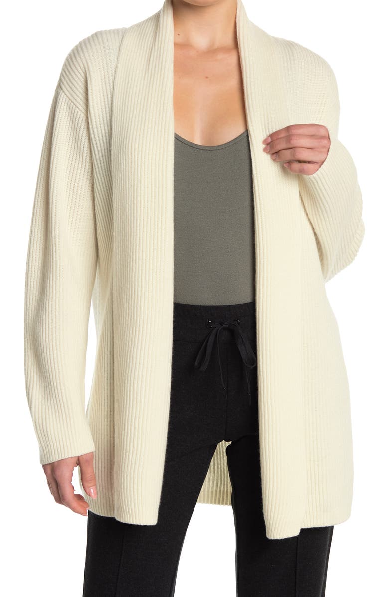 Club Monaco Shawl Collar Open Front Ribbed Midi Cardigan, Main, color, 