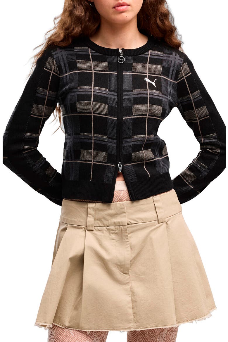T7 Tartan Cardigan, Main, color, PUMA BLACK