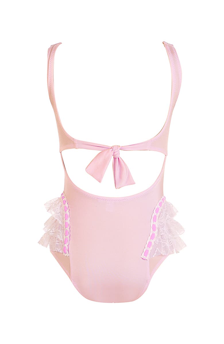 NESSI BYRD Triple-Layered Lace Ruffle One-Piece Swimsuit, Alternate, color, Pink