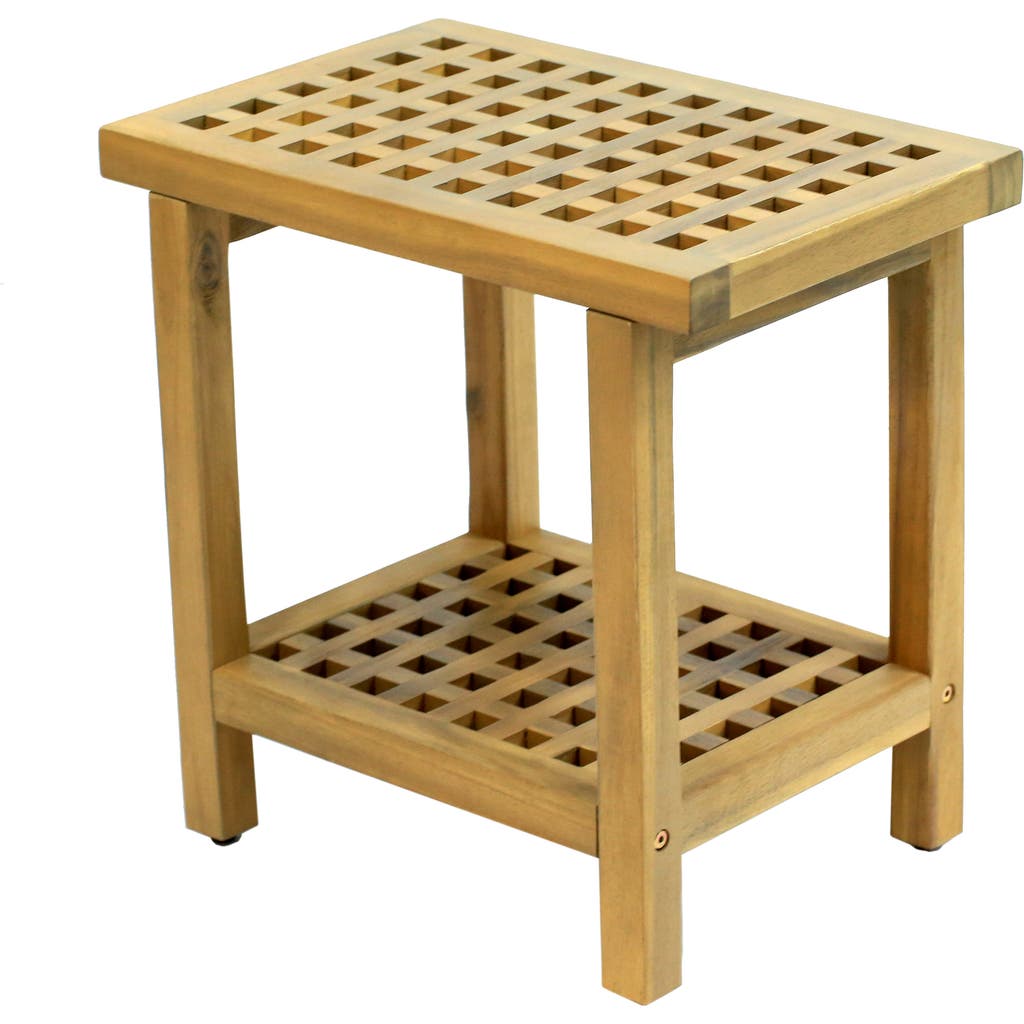 Jonathan Y Armin 18.1" Modern Classic Grid Slat Solid Acacia Wood Indoor/outdoor Shower Stool In Brown