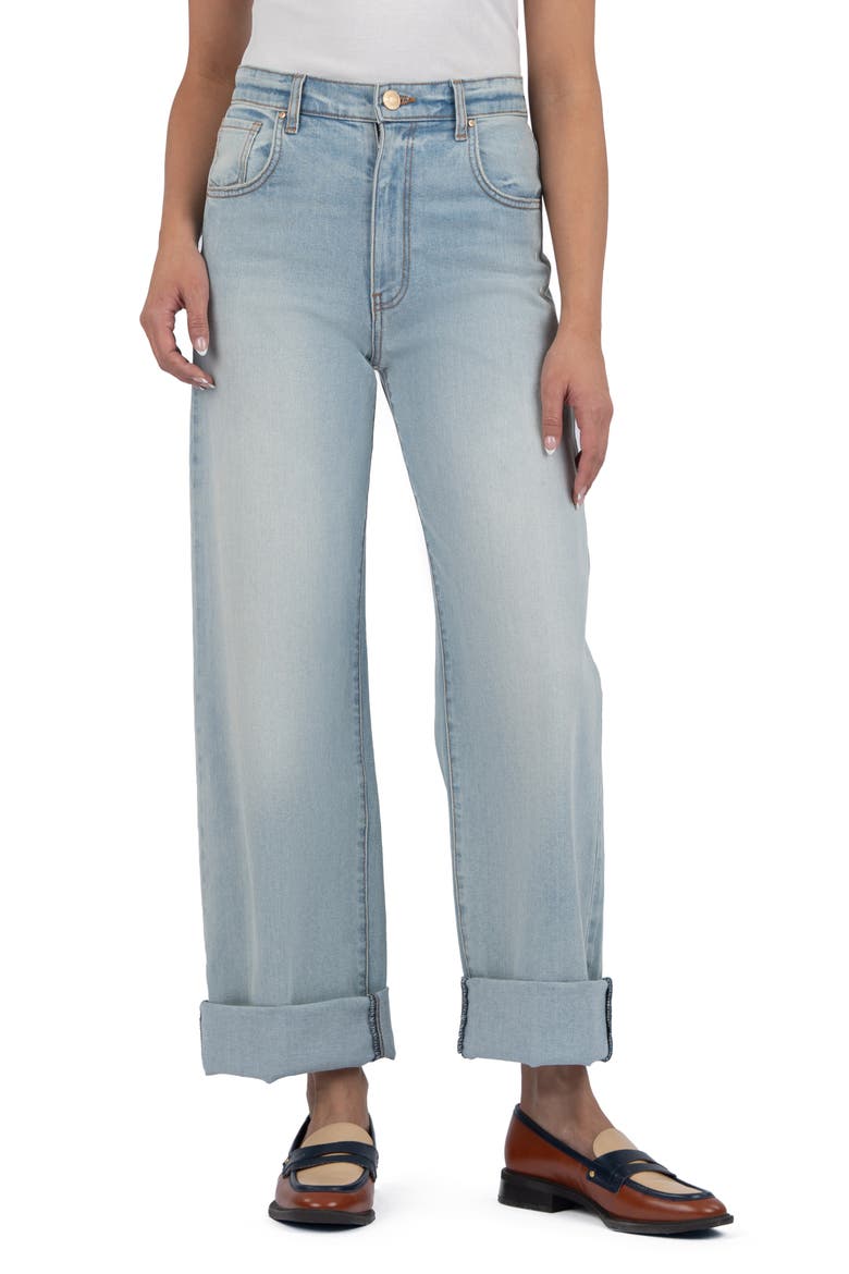 Gwen High Waist Cufed Wide Leg Jeans, Main, color, MEANING
