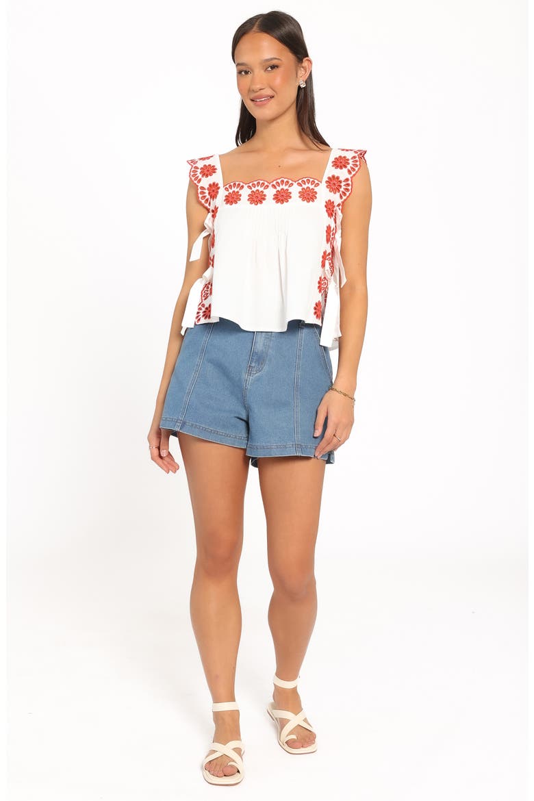 Brydee Embroidered Eyelet Tie Top, Alternate, color, RED