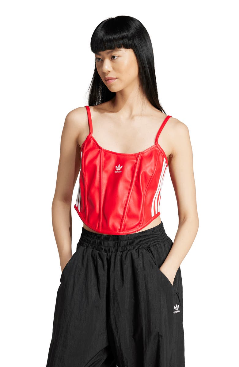 adidas Firebird Faux Leather Crop Corset Camisole, Alternate, color, 