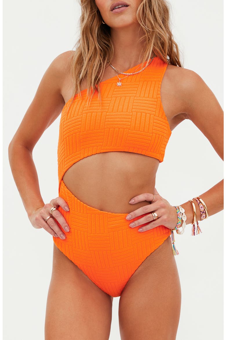 Celine Cutout One-Shoulder One-Piece Swimsuit, Main, color, BLOOD ORANGE
