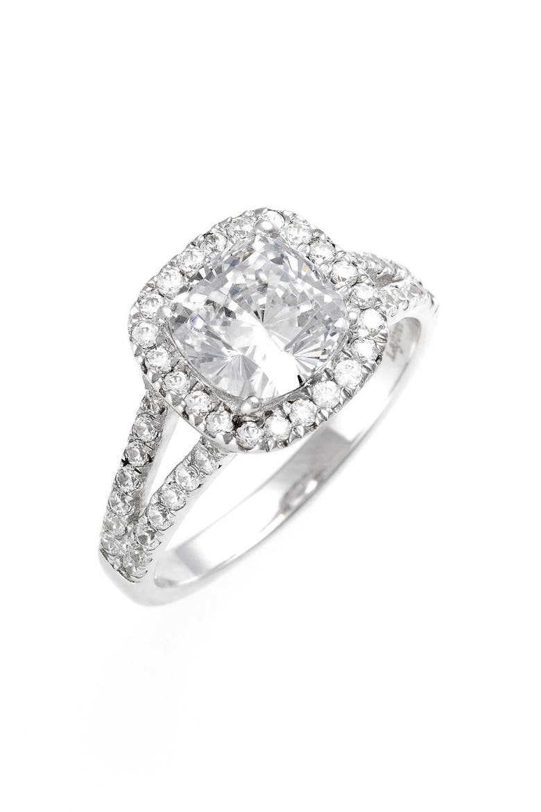 'Lassaire' Split Shank Halo Ring, Main, color, SILVER/ CLEAR