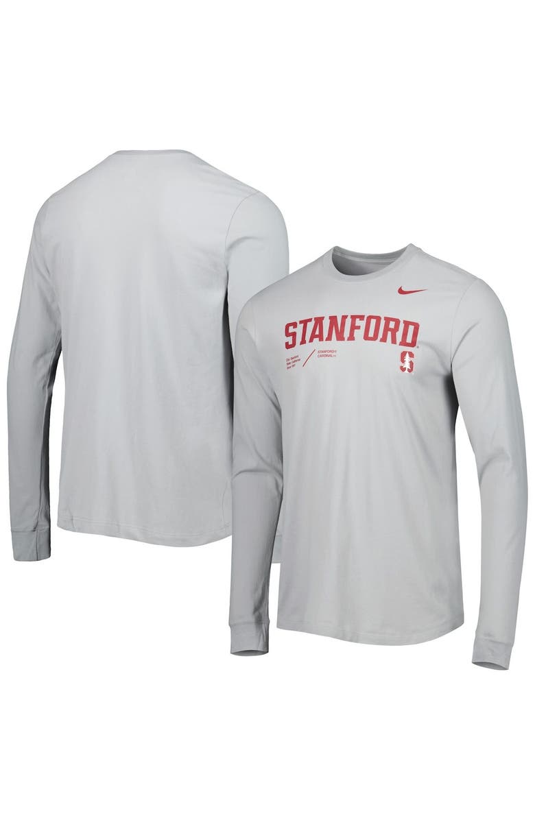Nike Men's Nike Gray Stanford Cardinal Team Practice Performance Long Sleeve T-Shirt, Main, color, 