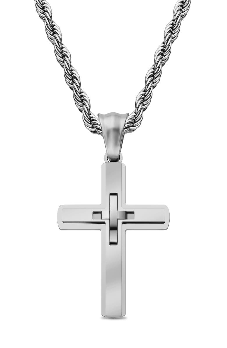 EDFORCE Men's Cross Pendant Necklace, Main, color, Silver