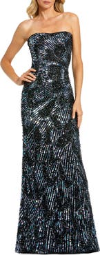 Mac Duggal Strapless Embellished Abstract Column Gown