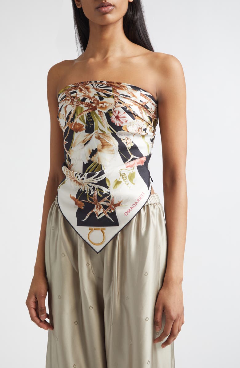 FERRAGAMO Gaia Floral Silk Square Scarf, Alternate, color, Black/Ivory