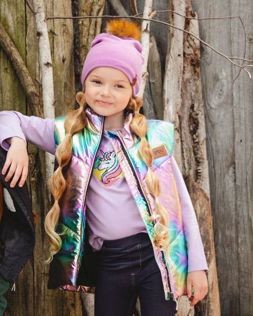 Deux Par Deux Organic Cotton Long Sleeve T-shirt With Sequin Unicorn In Purple