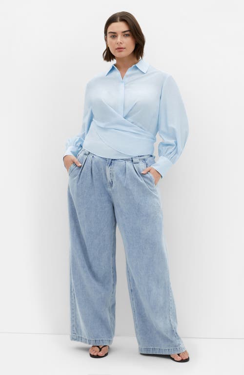 City Chic Elena Tie Waist Shirt In Blue