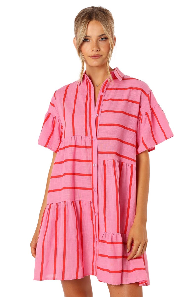 Petal & Pup Peachy Stripe Cotton Trapeze Minidress, Alternate, color, 