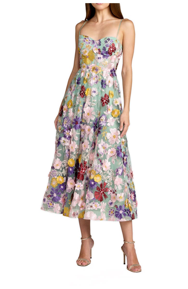 Mac Duggal Sweetheart Neck Embroidered Midi Dress, Main, color, Sage Multi