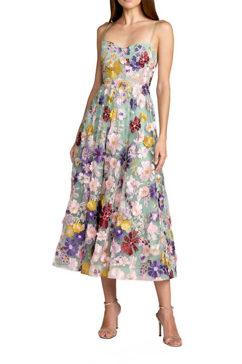 Sweetheart Neck Embroidered Midi Dress