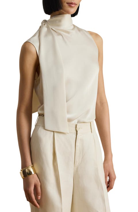 Tie Neck Charmeuse Sleeveless Top