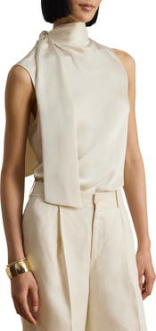 Lauren Ralph Lauren Tie Neck Charmeuse Sleeveless Top