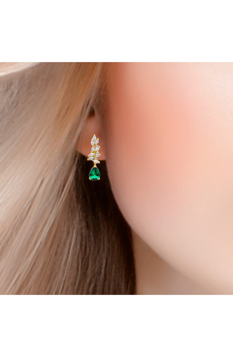 Christian Siriano Pear Cubic Zirconia Cluster Drop Earrings, Alternate, color, Gold/ Green